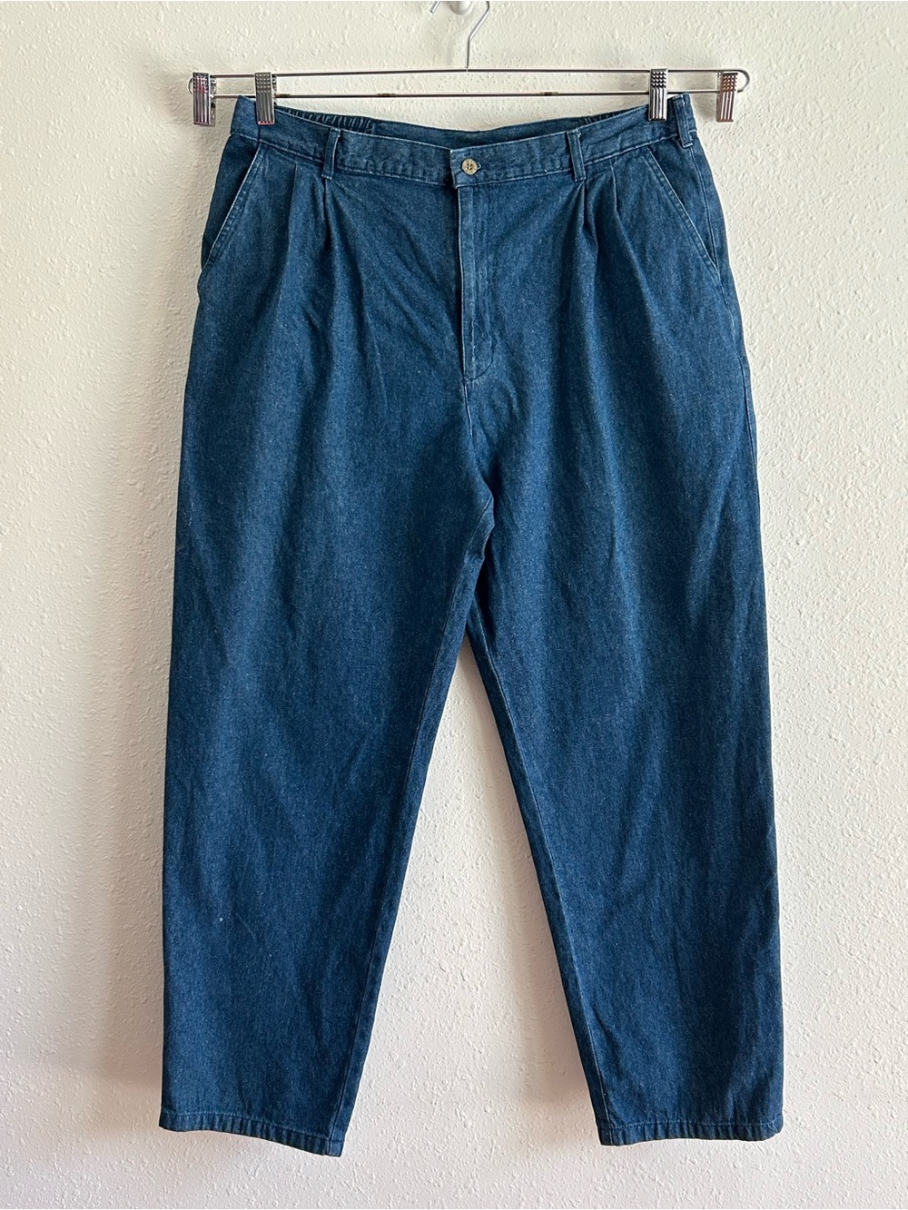 Vintage Brittania Mens Pleated Denim Trousers Blue Jeans 80s Tapered Leg 34x31